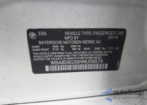 2017 BMW 330I xDrive из США, поврежденный, VIN WBA8D9G56HNU59574